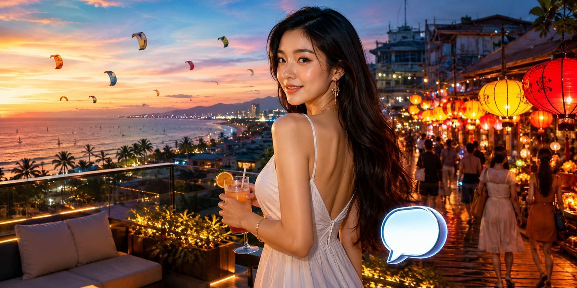 Chợ đêm Mũi Né với người chơi dùng app casino trên điện thoại di động buổi tối