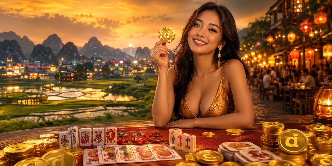 Nhóm bạn chơi bài tại chợ đêm Ninh Bình dưới ánh đèn lung linh
