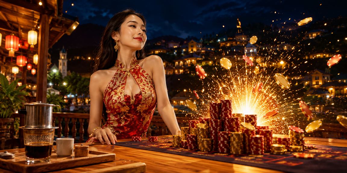 Không khí sôi động tại một điểm giải trí trực tuyến Việt Nam với ánh đèn lung linh về đêm