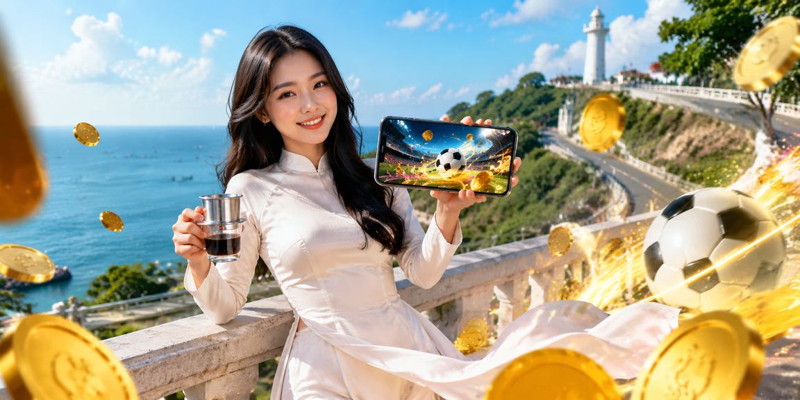 Người dùng tại Vũng Tàu mặc áo dài xem kết quả jackpot và bóng đá trên điện thoại buổi tối